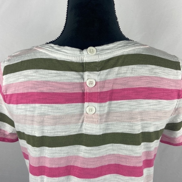 Talbot’s Striped Cotton T-Shirt with Button Detail on Back - Picture 4 of 6